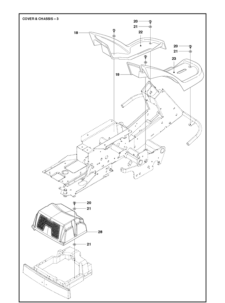 Chassis And Enclosures Diagram and Parts List for R422TS AWD Husqvarna Lawn Mower