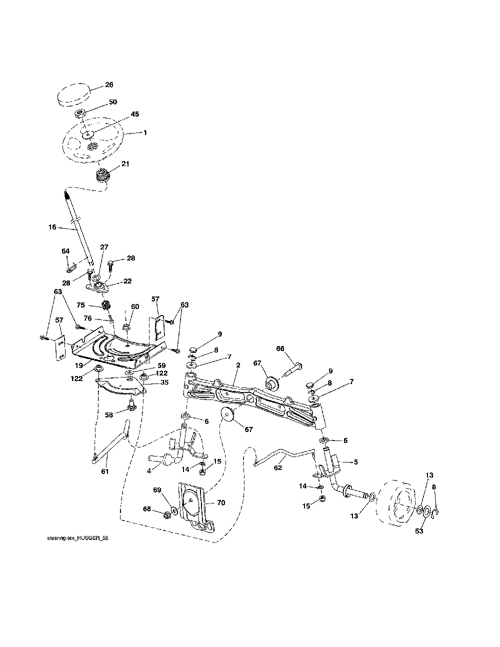 Steering Diagram and Parts List for YTH22V42-96043017301  Husqvarna Lawn Tractor