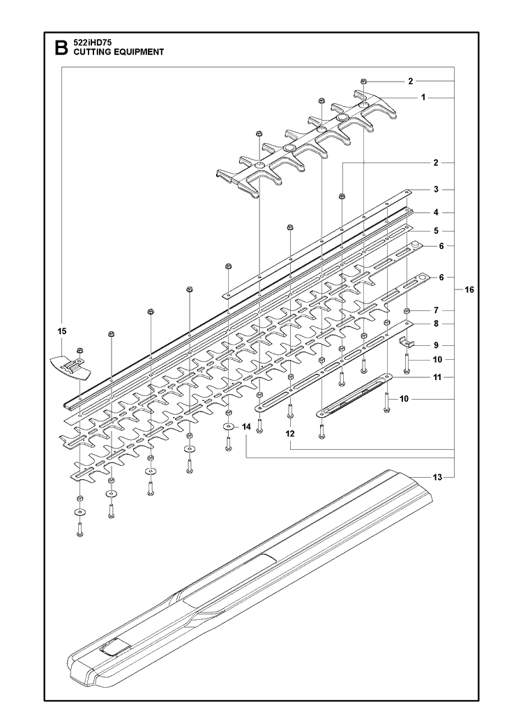Cutting Equipment Diagram and Parts List for 522IHD75  Husqvarna Hedge Trimmer
