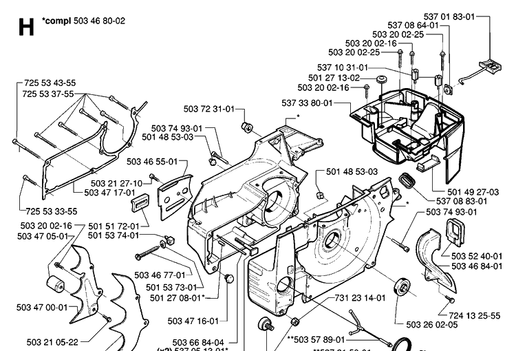 Crankcase Diagram and Parts List for 395XP/ (XPG)(20070100001-20102299999) Husqvarna Chainsaw