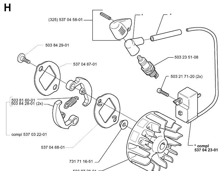 Ignition System And Clutch Diagram and Parts List for 322L 20000100001-20020100000 Husqvarna Edger