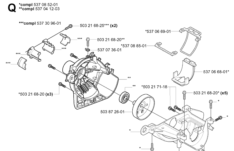 Crankcase Diagram and Parts List for 326LX 20061400001-20070100000 Husqvarna Edger