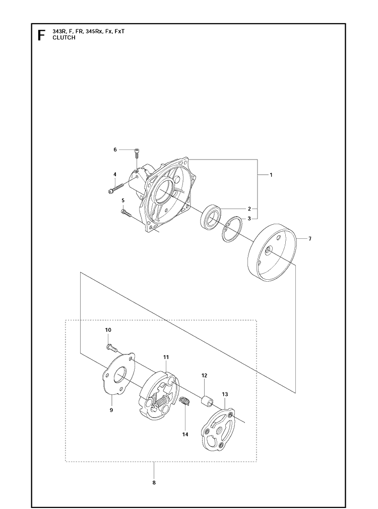 Clutch 2 Diagram and Parts List for 343FR  Husqvarna Brush Cutter