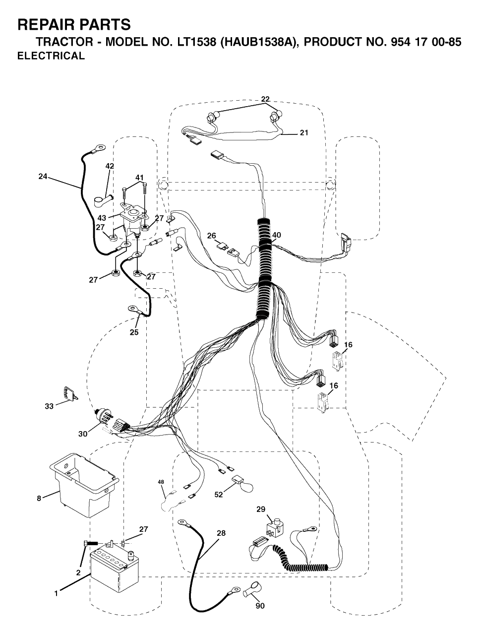 Electrical Diagram and Parts List for LT1538 (954170085-A)(2003-01) Husqvarna Lawn Tractor