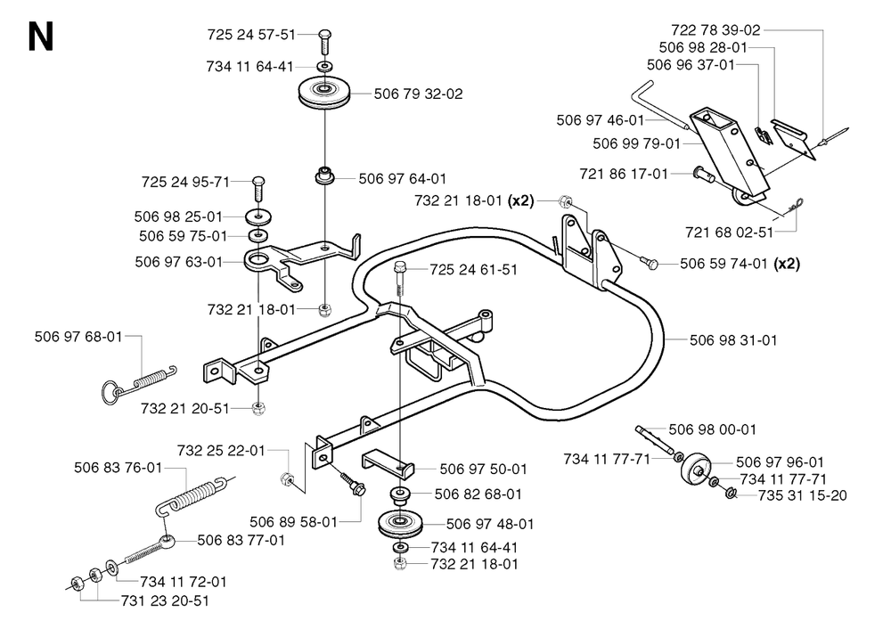 Frame Diagram and Parts List for R13BIO 2003-01 Husqvarna Lawn Tractor