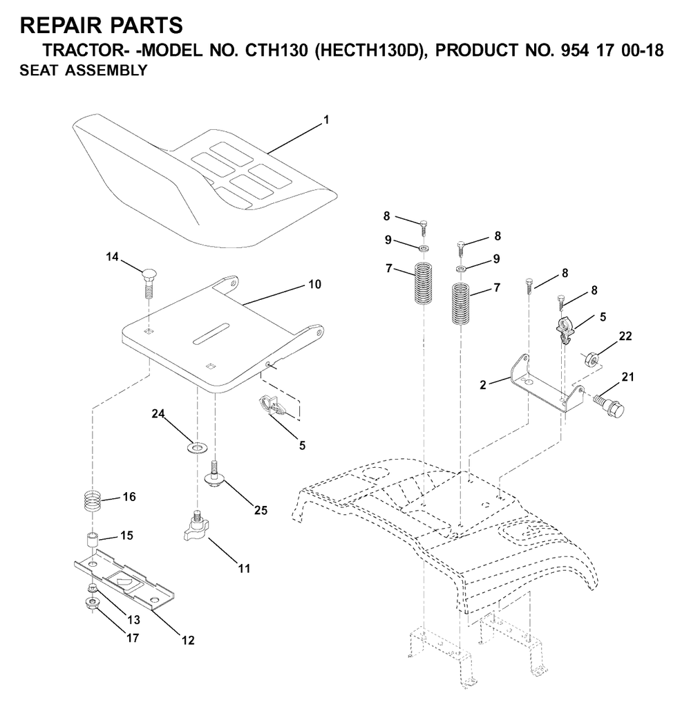 Seat 2 Diagram and Parts List for CTH130 (954170018-D)(2001-02) Husqvarna Lawn Tractor