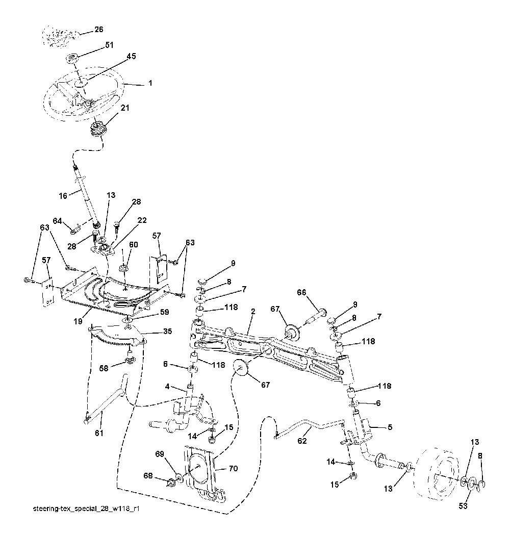 Steering Diagram and Parts List for YTH200TWIN (96041006402)(2010-01) Husqvarna Lawn Tractor
