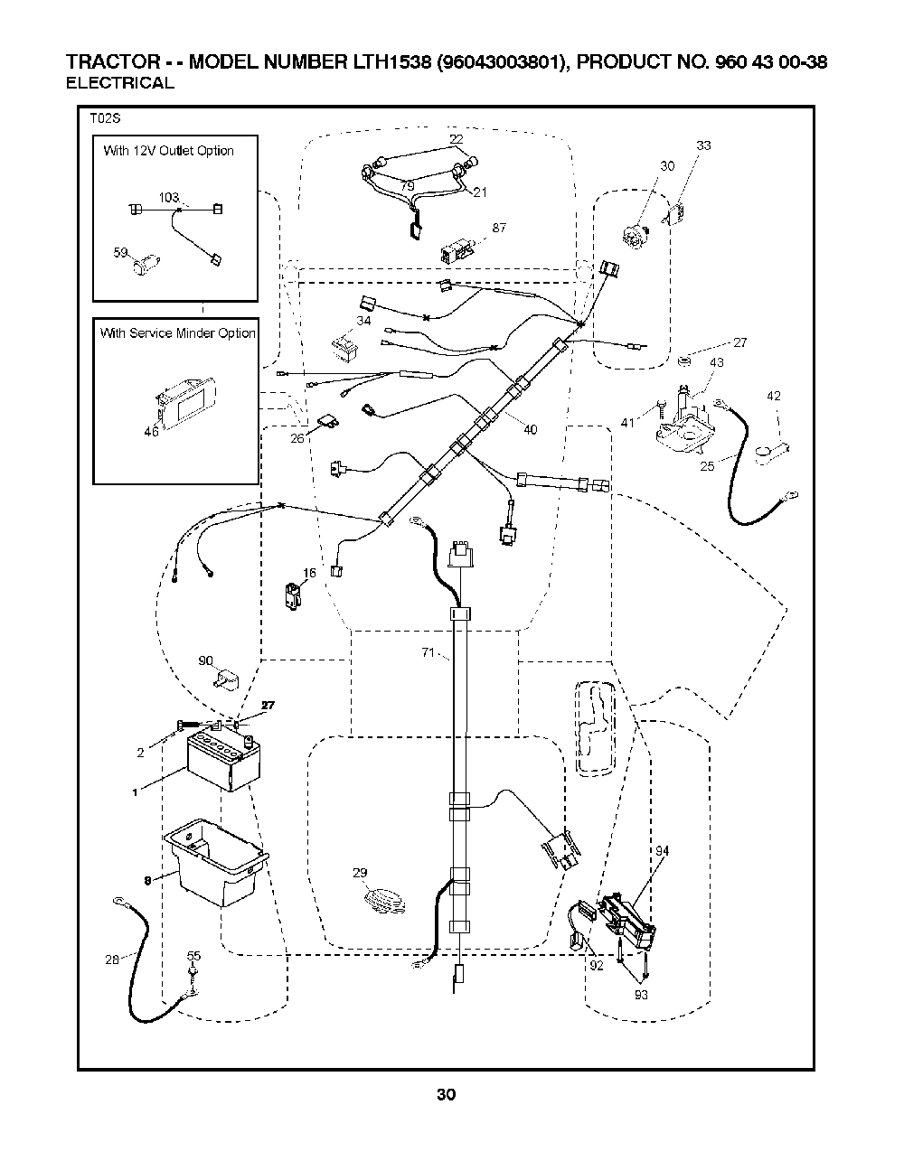 Electrical Diagram and Parts List for LTH153896043003801 2007-08 Husqvarna Lawn Tractor