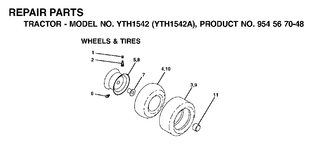Wheels And Tires Diagram and Parts List for YTH1542A (954567048)(2000-11) Husqvarna Lawn Tractor
