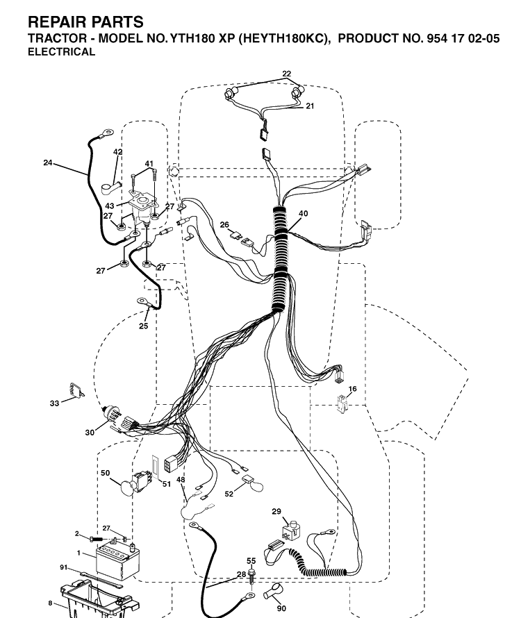 Electrical Diagram and Parts List for YTH180XP (HEYTH180KC)(2004-06) Husqvarna Lawn Tractor