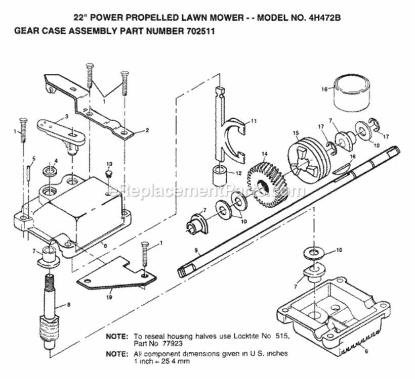 Page C Diagram and Parts List for 4H472B 1999 And Before Husqvarna Lawn Mower