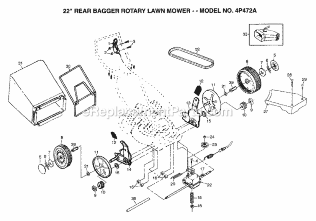 Page B Diagram and Parts List for 4P472A 1999 And Before Husqvarna Lawn Mower