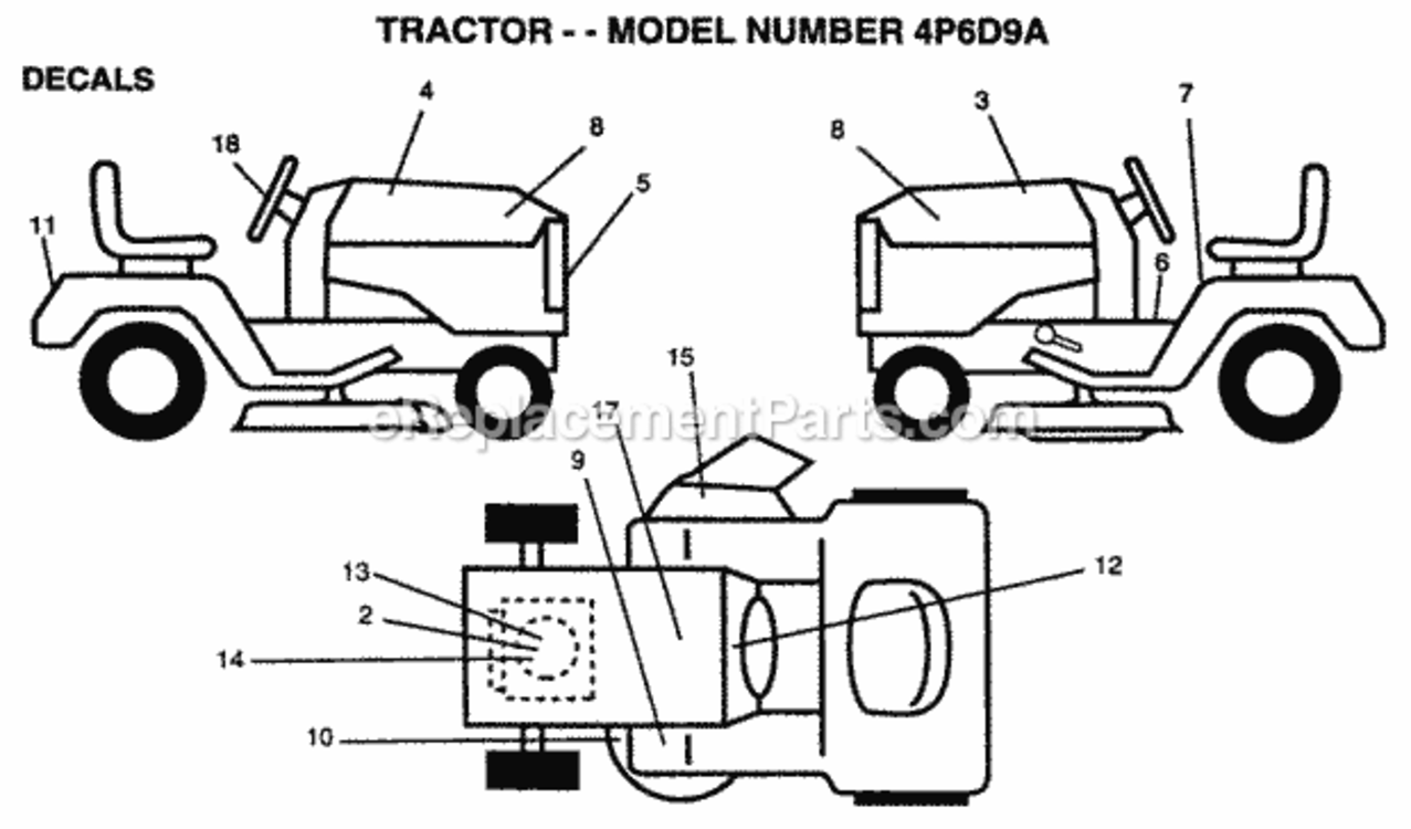 Page B Diagram and Parts List for 4P6D9A 1995 Husqvarna Lawn Tractor