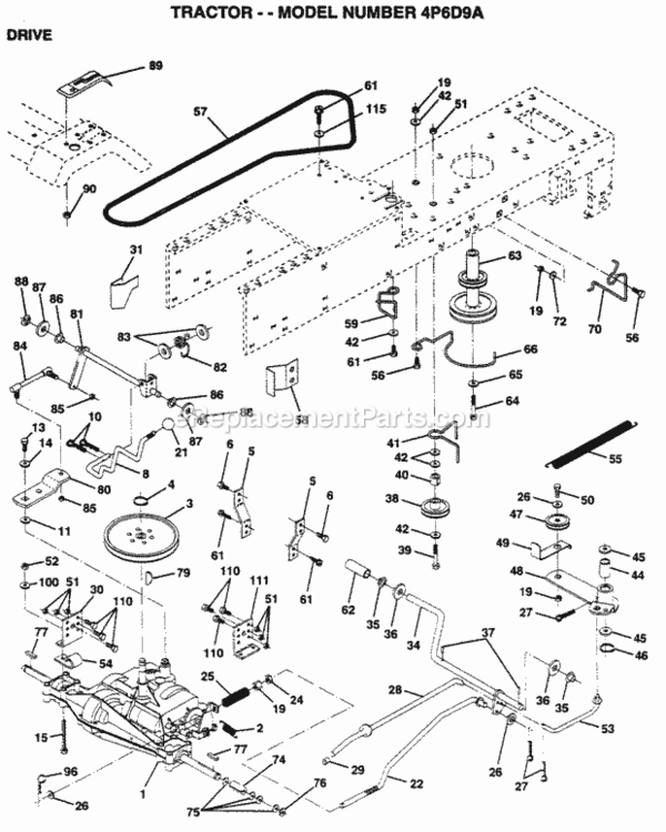 Page C Diagram and Parts List for 4P6D9A 1995 Husqvarna Lawn Tractor