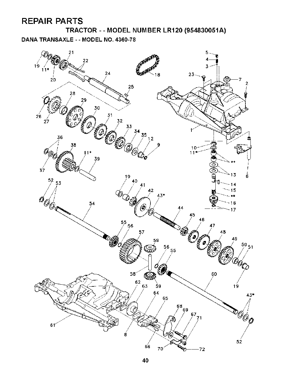 Transmission Diagram and Parts List for LR120 (954830051A)(1995-08) Husqvarna Lawn Tractor