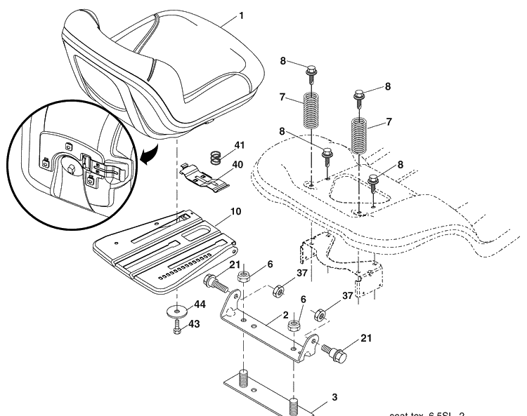 Seat Assembly Diagram and Parts List for 2754GLS (96043006600)(2009-04) Husqvarna Lawn Mower