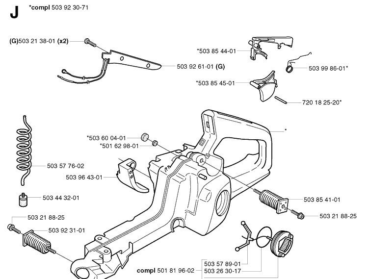 Fuel Tank Diagram and Parts List for 359 20031400001-20041800000 Husqvarna Chainsaw