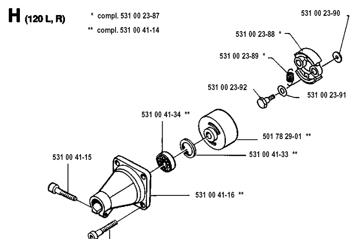 Clutch Diagram and Parts List for 120R  Husqvarna Brush Cutter