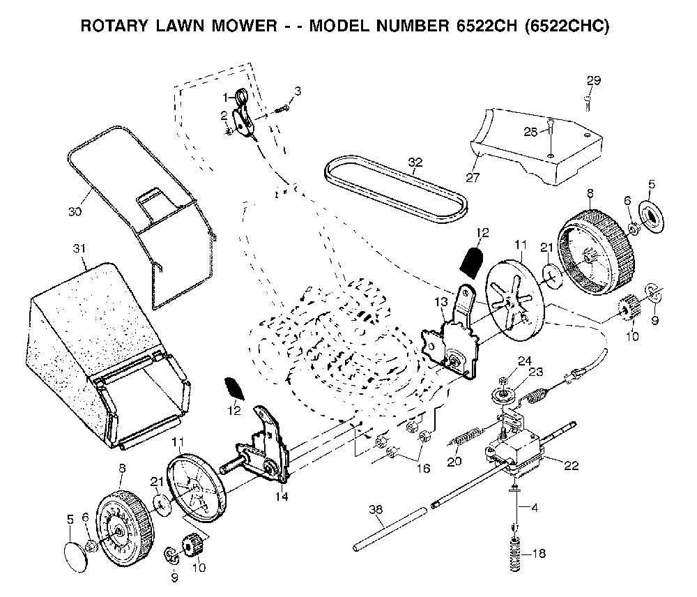Repair Parts Diagram and Parts List for 6522CHC (954222725, 532702511)(2001-11) Husqvarna Lawn Mower