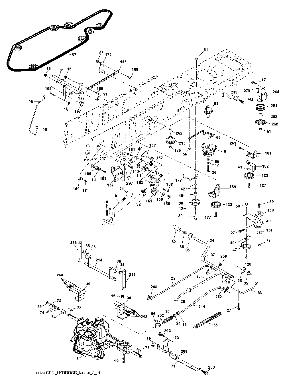 Drive Diagram and Parts List for CTH150 (TWIN, 96061026000)(2010-01) Husqvarna Lawn Tractor