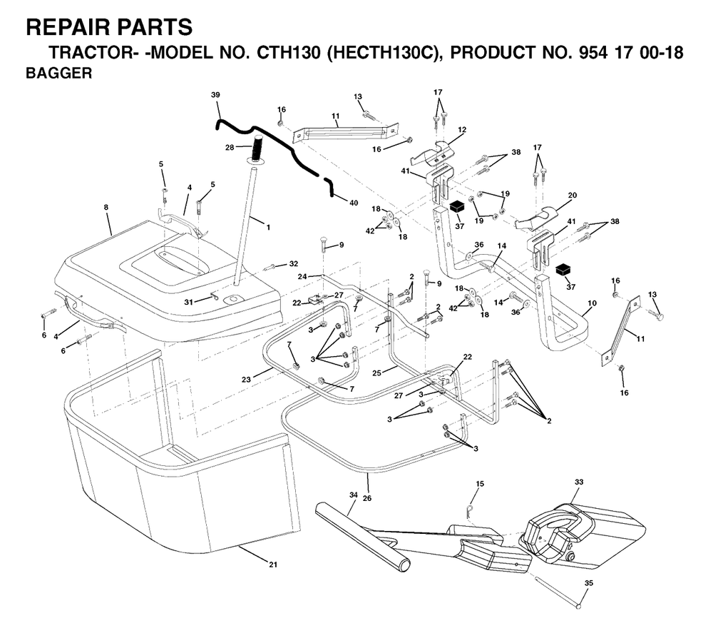 Bagger Diagram and Parts List for CTH130 (954170018-C)(2001-02) Husqvarna Lawn Tractor