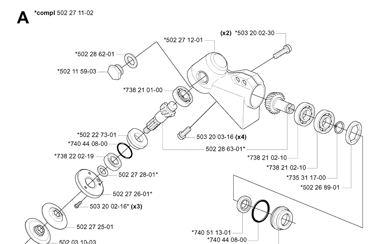 Bevel Gear Diagram and Parts List for 250R  Husqvarna Brush Cutter