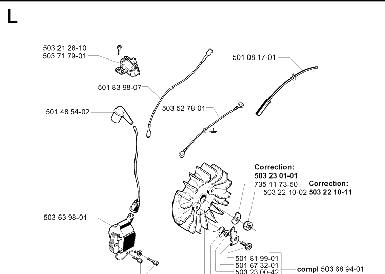 Electrical Diagram and Parts List for 395XP/ (XPG)(20034000001-20051800000) Husqvarna Chainsaw
