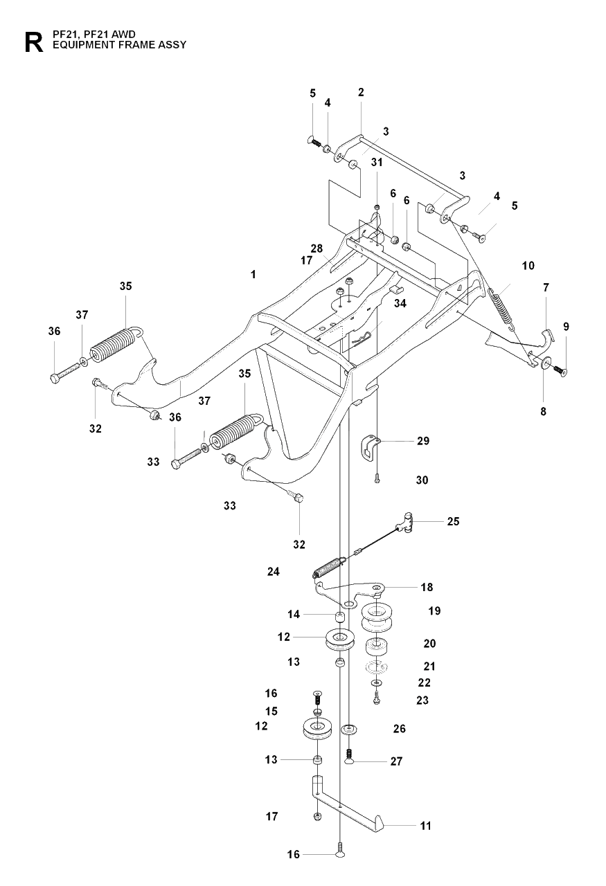 Frame Diagram and Parts List for PF21AWD (965192501)(2009-04) Husqvarna Lawn Tractor