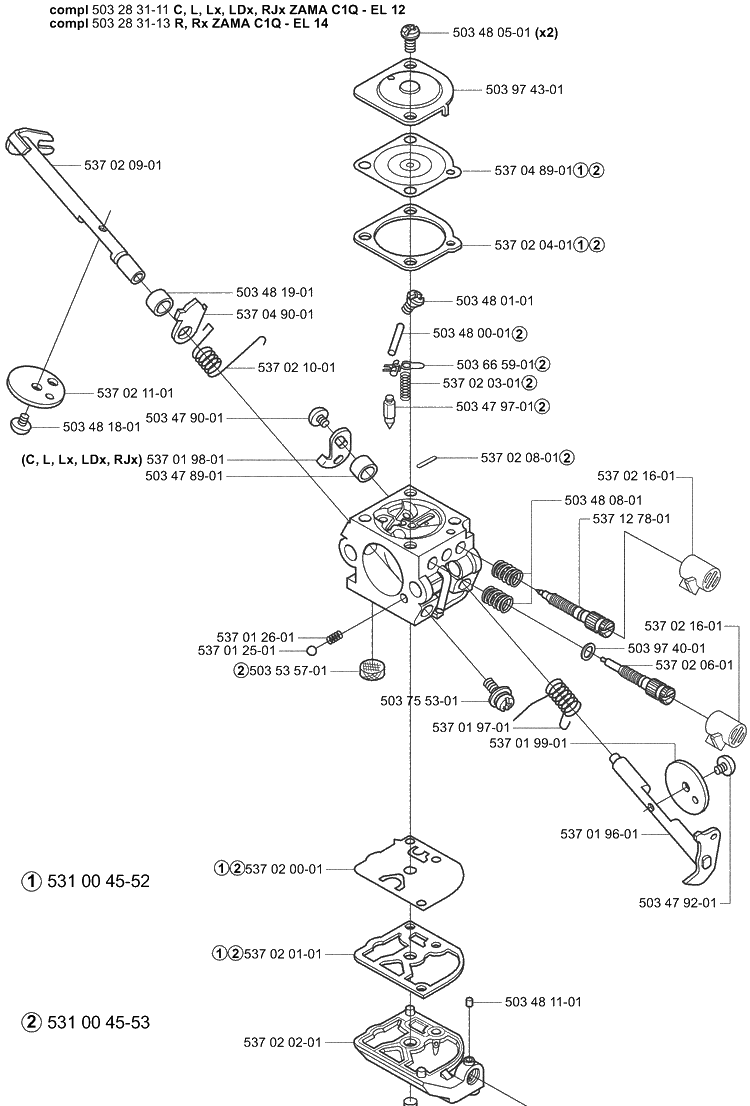 Carburetor Parts Diagram and Parts List for 323L 2004-03 Husqvarna Brush Cutter