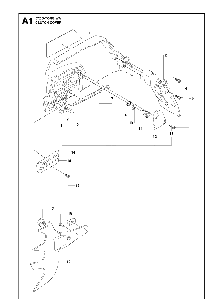 Clutch Cover Diagram and Parts List for 372XP XPG X-TORQ Husqvarna Chainsaw