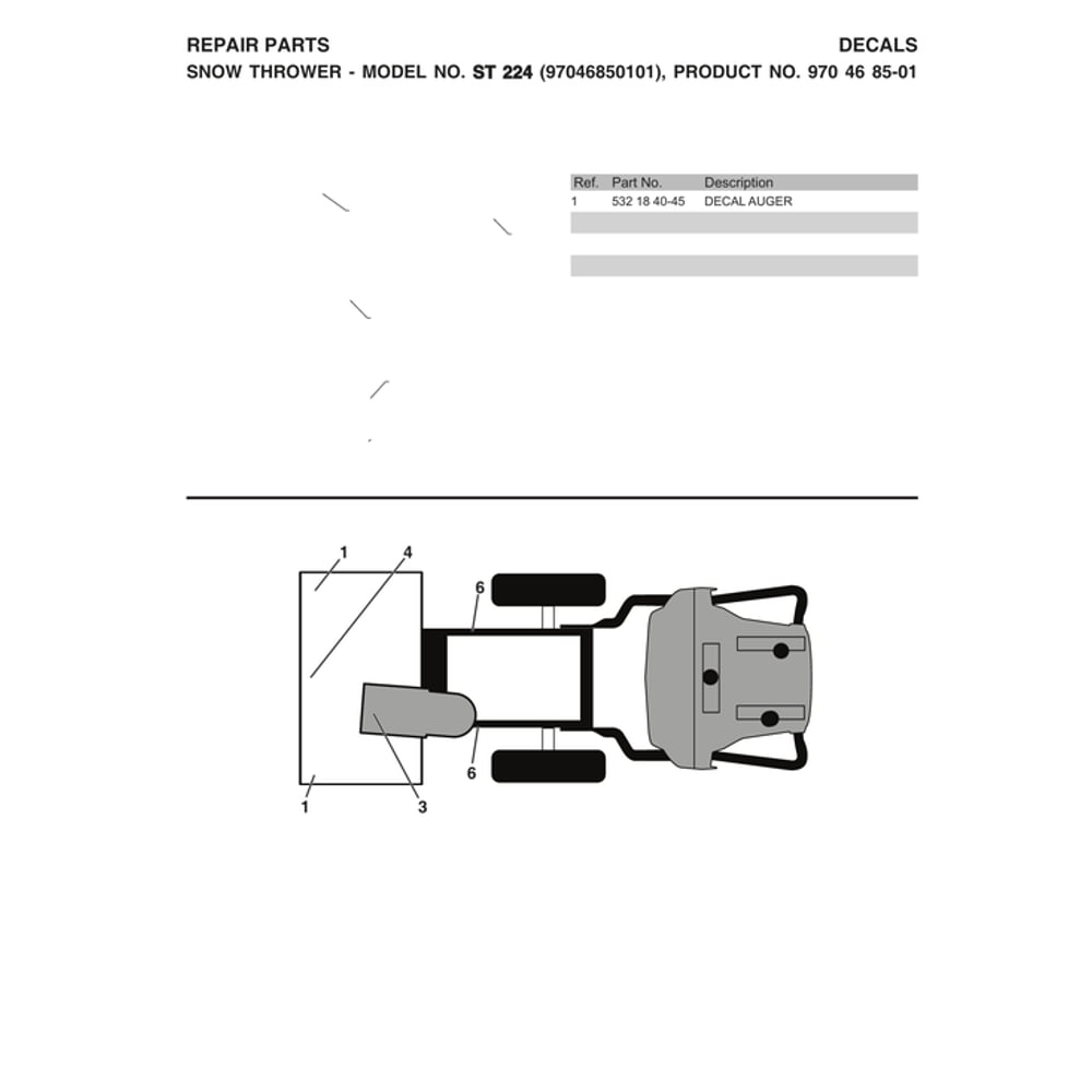Decals 1 Diagram and Parts List for 970528602  Husqvarna Snow Blower