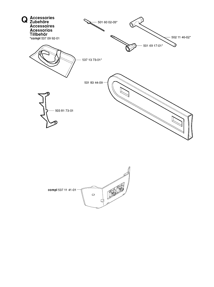 Accessories Diagram and Parts List for 336 20040100001-20051000000 Husqvarna Chainsaw