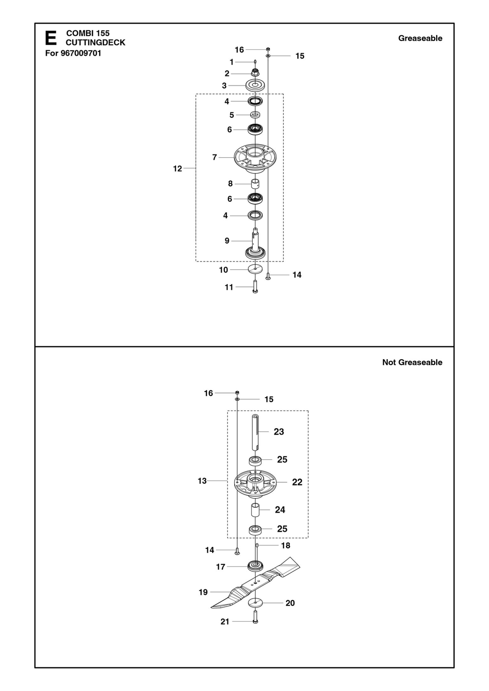 61/155cm Cutting Deck Diagram and Parts List for 155P500D  Husqvarna Lawn Tractor Accessories