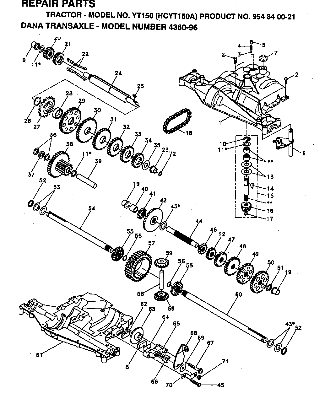 Transmission Diagram and Parts List for YT150 (HCYT150A, 954840021)(1996-01) Husqvarna Lawn Tractor
