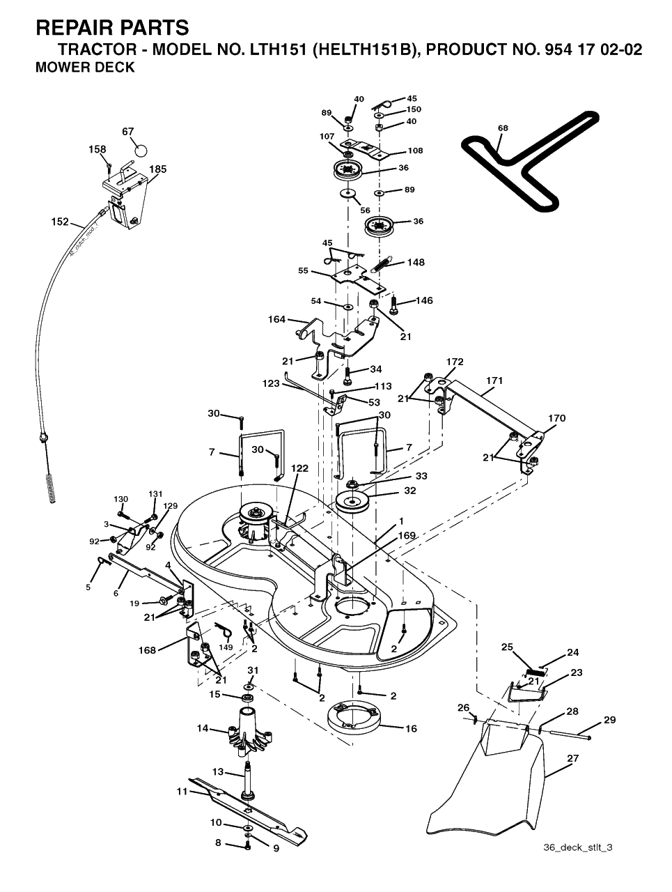 Mower Deck / Cutting Deck Diagram and Parts List for LTH151 (954170202-B)(2004-06) Husqvarna Lawn Tractor