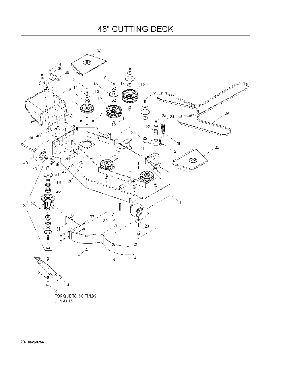 48/122cm Cutting Deck Diagram and Parts List for WH4817EFQ968999252 2008-08 Husqvarna Lawn Mower