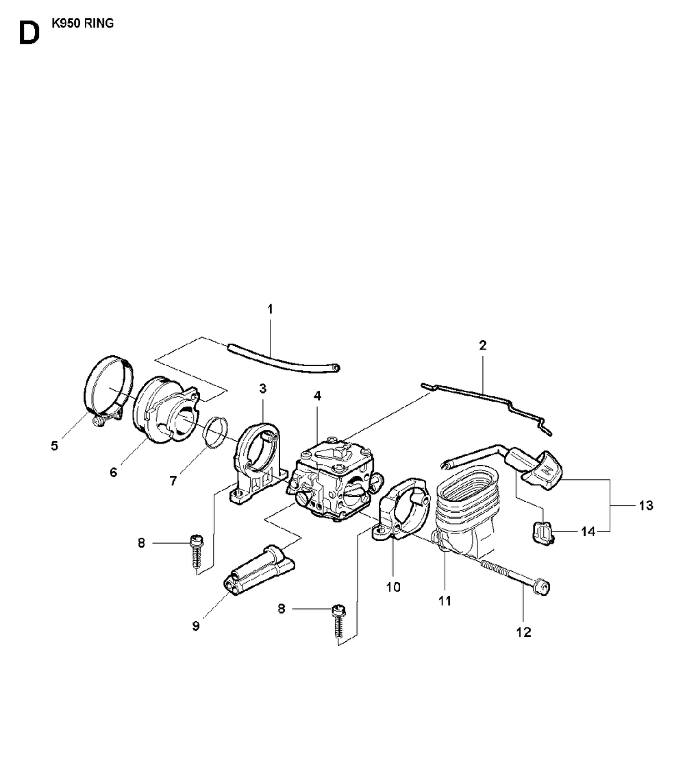 Carburetor Diagram and Parts List for K950RING 2007-01 Husqvarna Circular Saw