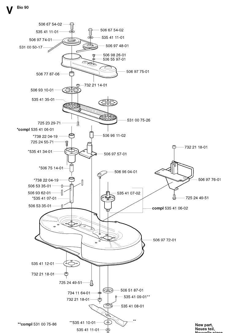 90cm Cutting Deck Diagram and Parts List for PR18 2003-02 Husqvarna Lawn Mower