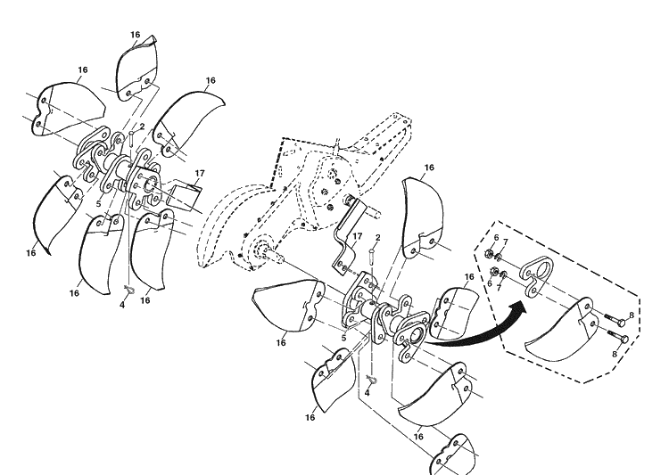 Tine Assembly Diagram and Parts List for 700DRT (96093000404)(2008-11) Husqvarna Tiller