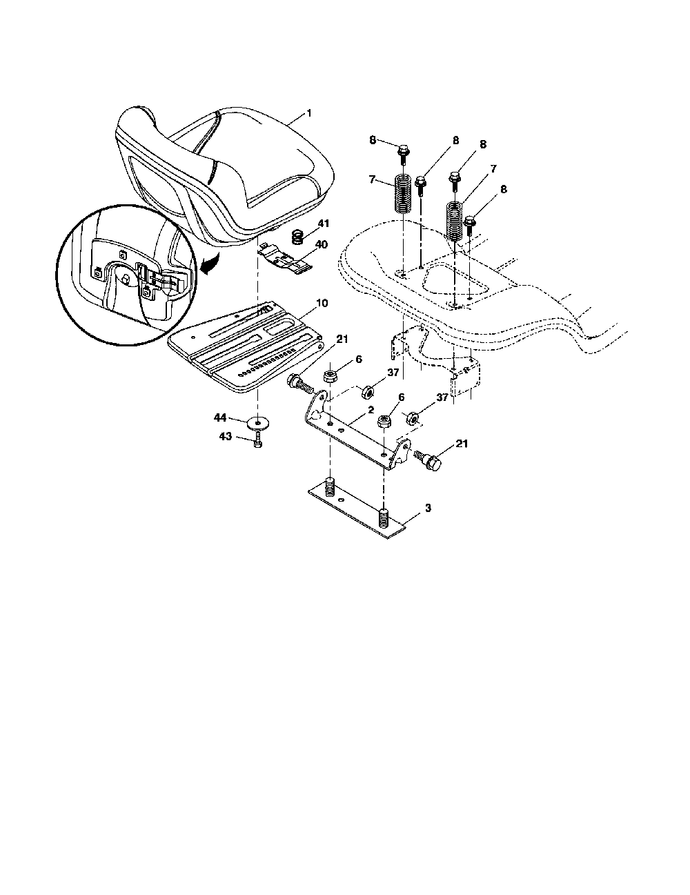 Seat Diagram and Parts List for YTH2246-917287540  Husqvarna Lawn Tractor