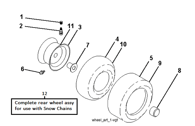 Wheels And Tires Diagram and Parts List for TS142X (96043030200)(2019-08) Husqvarna Lawn Tractor