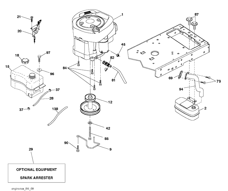 Engine Diagram and Parts List for YTH2042-250180 2012-01 Husqvarna Lawn Tractor