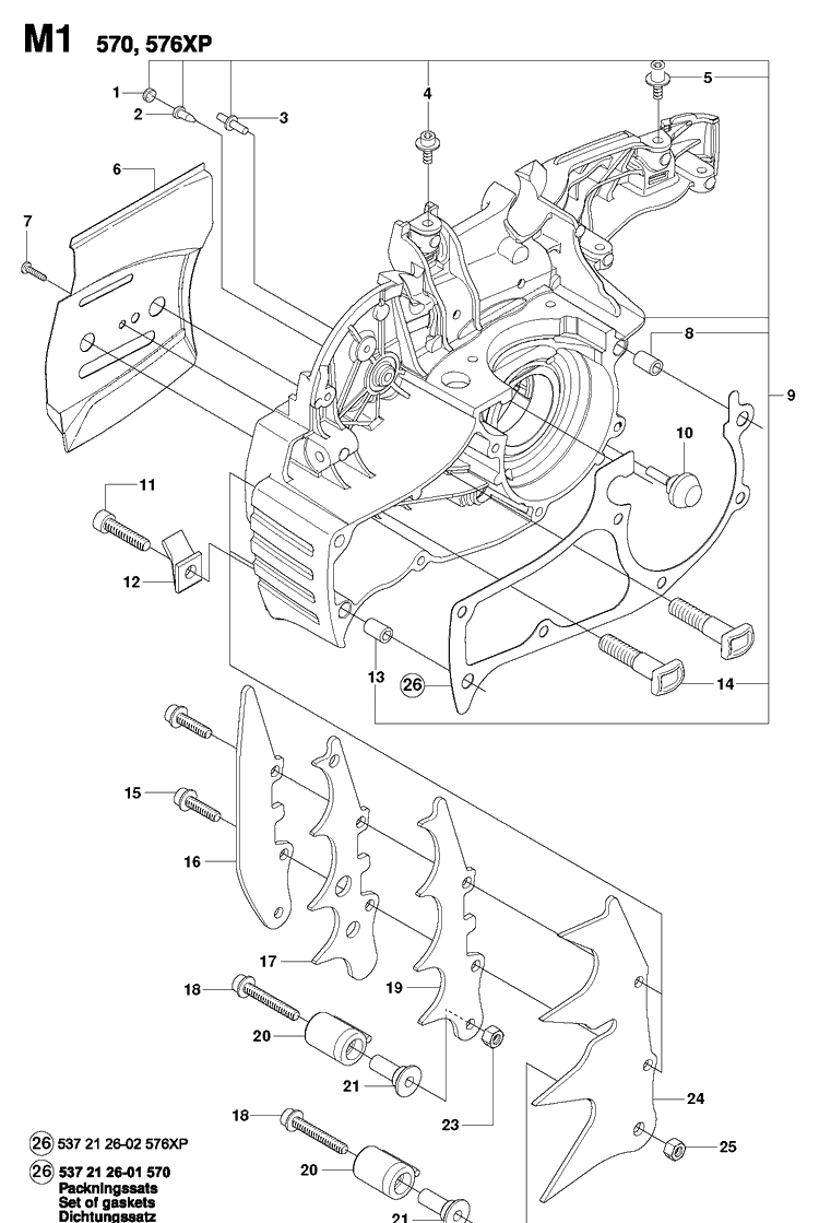 Crankcase 2 Diagram and Parts List for 576XP-576XPEPA 20083100001-20100100000 Husqvarna Chainsaw
