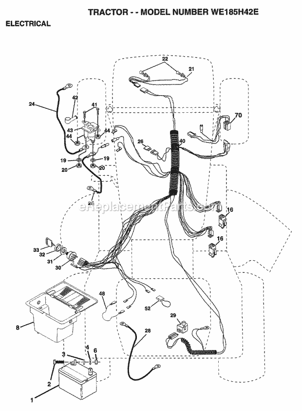 Electrical Diagram and Parts List for WE185H42E 1998 Husqvarna Lawn Tractor
