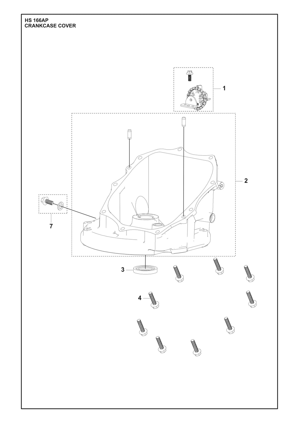 Crankcase Cover Diagram and Parts List for HS166AP  Husqvarna Engine