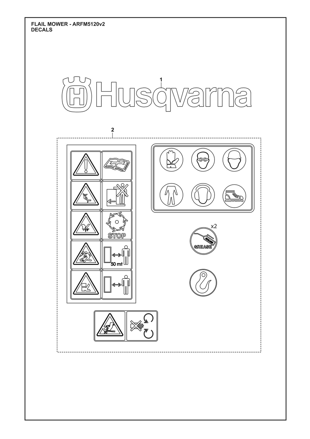 Decals Diagram and Parts List for ARFM5120V2  Husqvarna Lawn Tractor Accessories