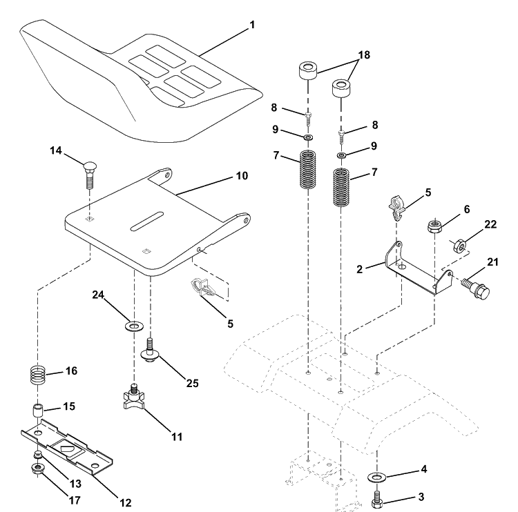 Seat Assembly Diagram and Parts List for LTH130 (954140005F)(1998-07) Husqvarna Lawn Mower