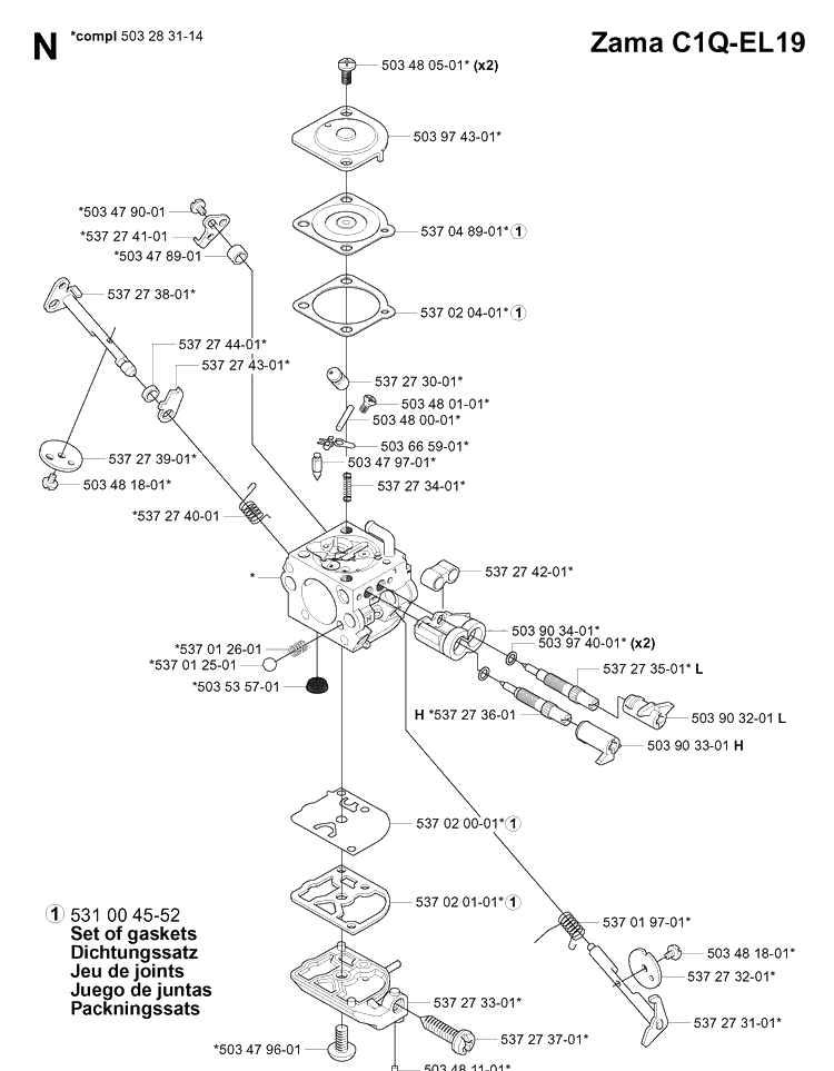 Carburetor Details Diagram and Parts List for 334T 20040100001-20051000000 Husqvarna Chainsaw