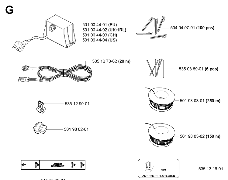 Installation Accessories Diagram and Parts List for 230ACX 2007-05 Husqvarna Lawn Mower