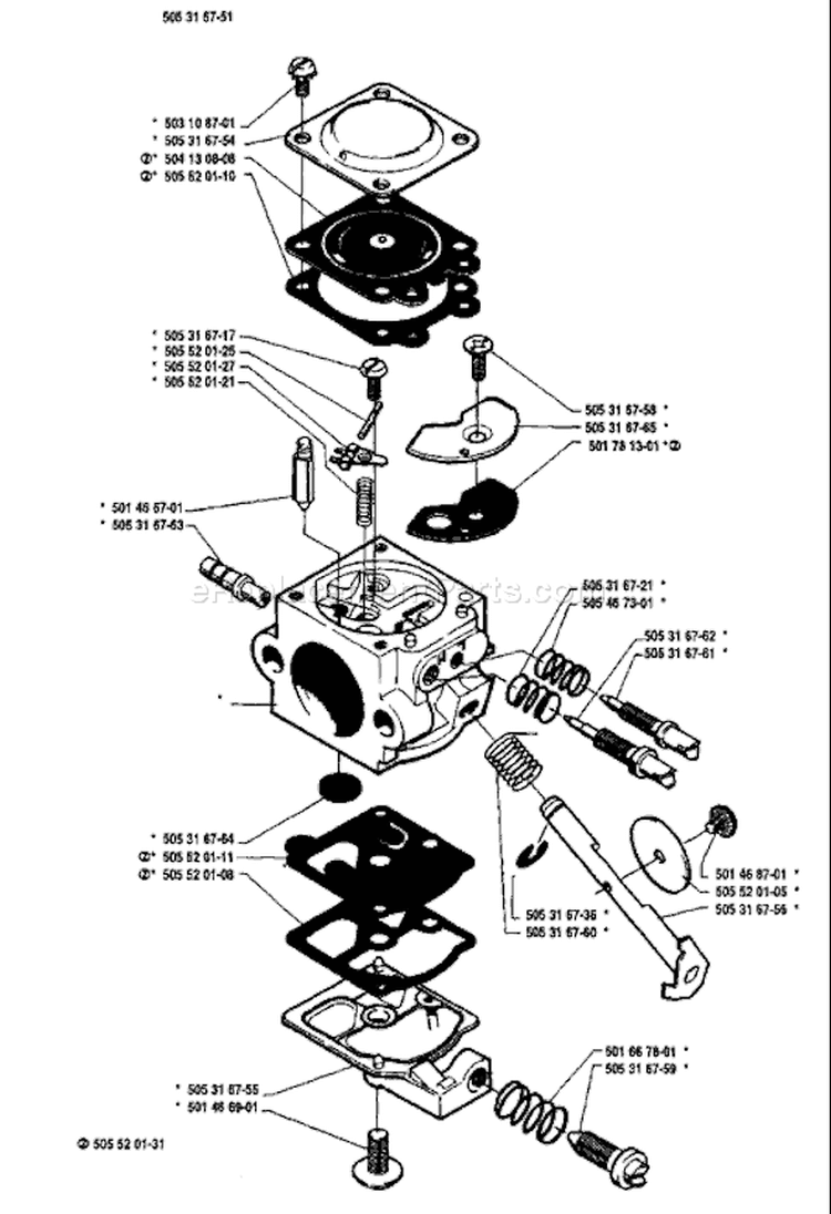 Page B Diagram and Parts List for 50 1985-02 Husqvarna Chainsaw